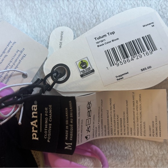 Prana Tulum Top Black Color Block Green Lilac Bikini Summer Pool Vacation Medium - Picture 5 of 5